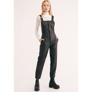 NWOT Free People Black faux leather overalls